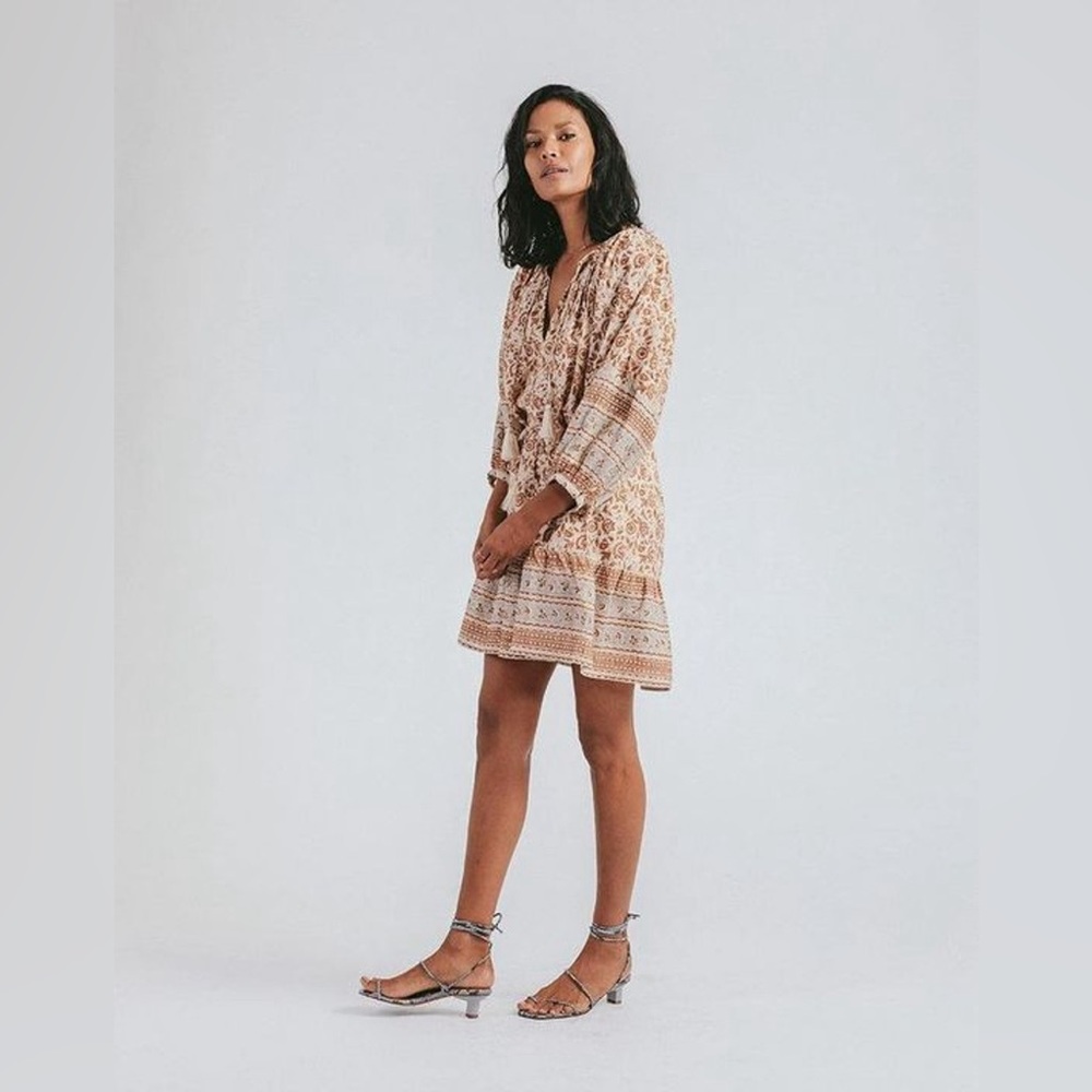 Cleobella L Brown Floral Print Rosy Mini Swing Tunic Peasant Dress Boho $198 - Picture 11 of 14